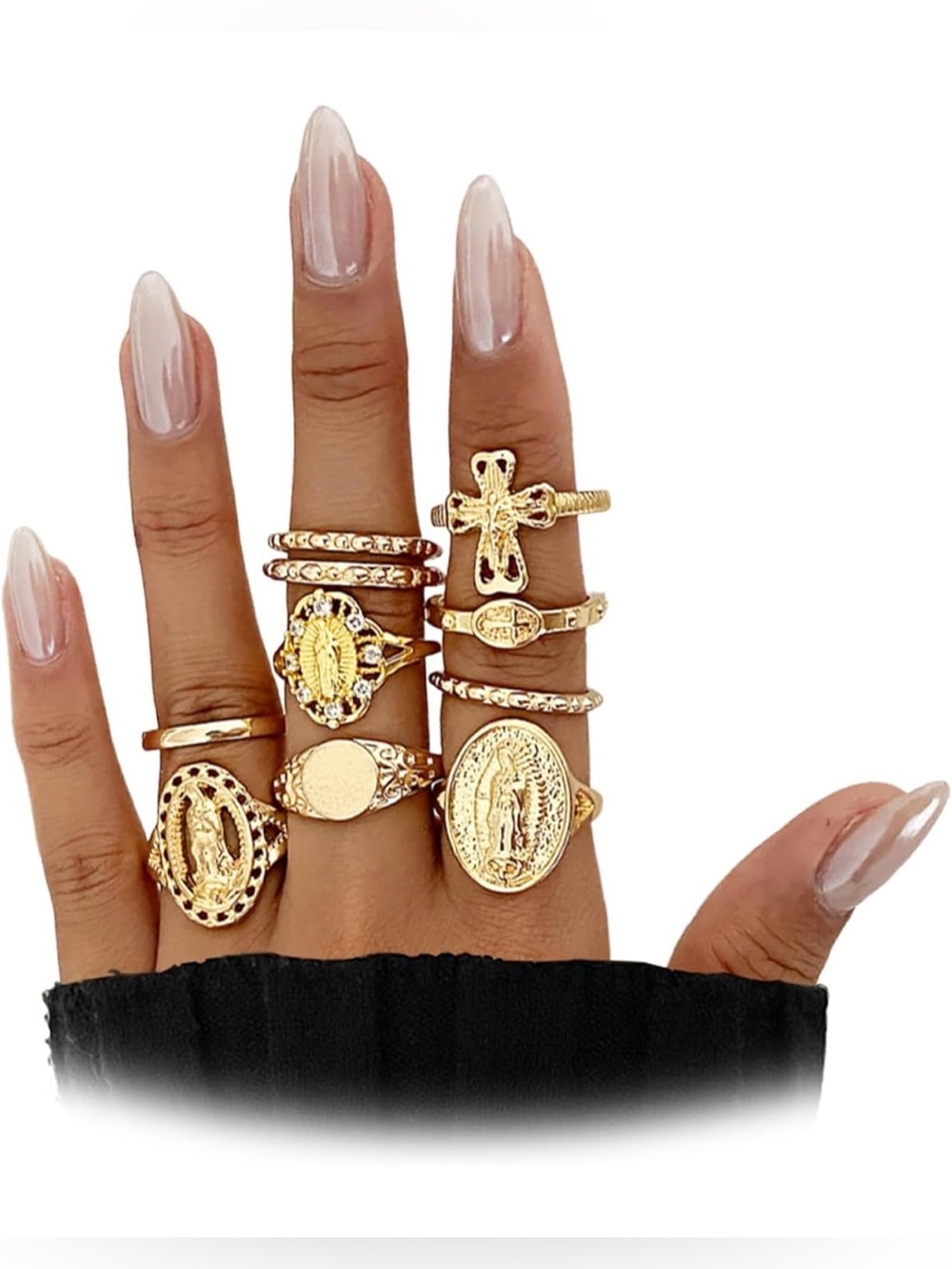 Vintage Gold Virgin Mary Cross Rings Set for Women Chunky